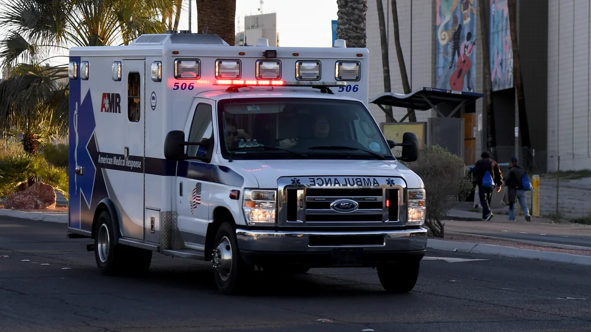 Ambulance driving in Las Vegas, Nevada, on March 30, 2020.