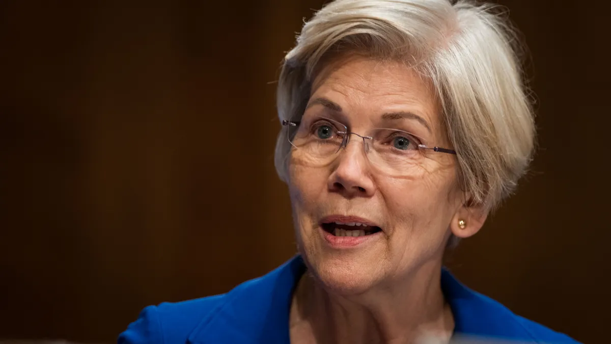 Sen. Elizabeth Warren (D-MA) speaks during a Senate Banking, Housing, and Urban Affairs committee hearing on January 11, 2024 in Washington, DC.