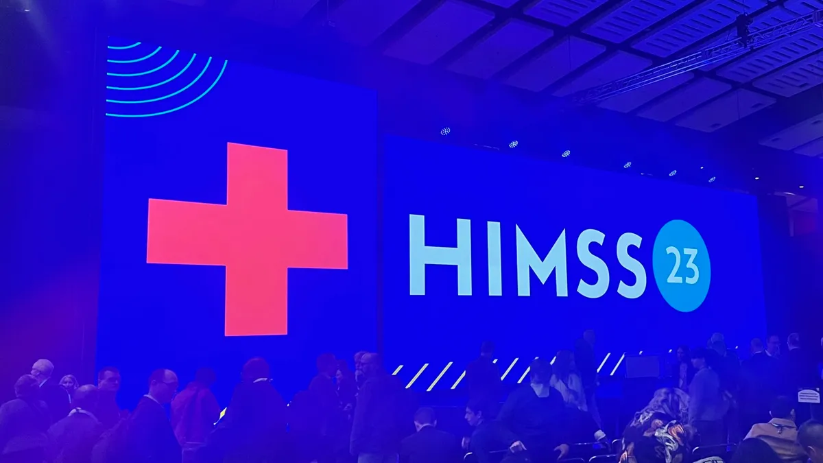 The logo of the annual HIMSS healthcare conference in McCormick Place in Chicago, Illinois.