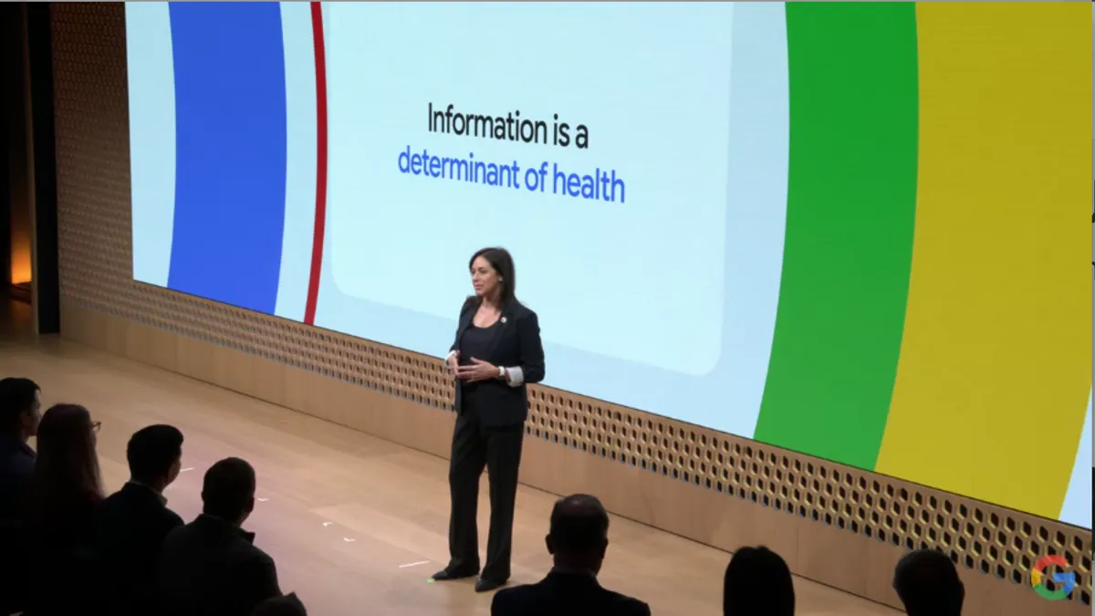 Google Health lead Karen DeSalvo speaks onstage.